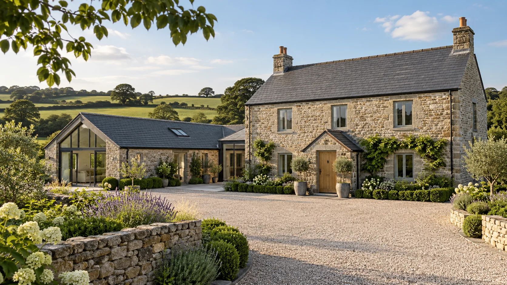 Illustrative countryside stone farmhouse in Cornwall